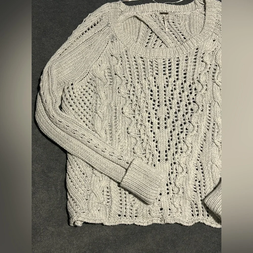NWT Free People Cable Knit Open Back Chunky Sweater in Ivory Comb - L